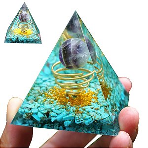 Piramide Orgonite Turquesa Azul Ametista Cristal 7 Chakras