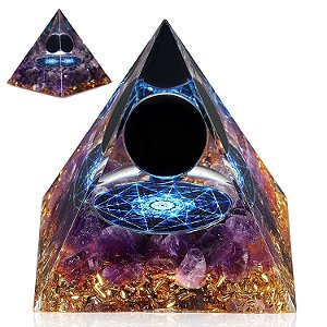 Orgonite Pirâmide Purple Ametista Metatron Esfera Obsidiana