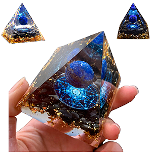 Orgonite Pirâmide Obsidiana Vulcão Metatron Esfera Lazuli