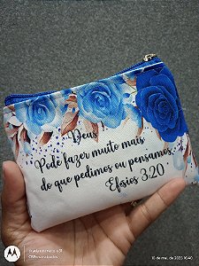 Portas Moedas GRATIDÃO FLORAL AZUL