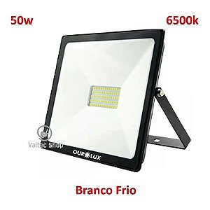 Refletor super led branco frio 50w 6500k bivolt jardim