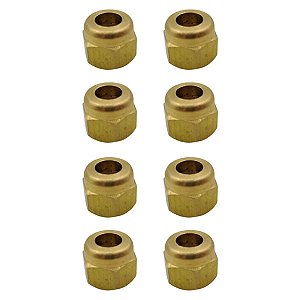 Kit 8 Porca Latão Curta 5/16 SAE P/ Sistemas de Refrigeração