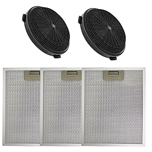 Kit 2 Filtros Carvão + 3 Filtros alumínio Coifa