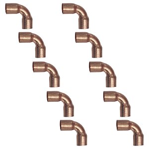 Kit 10 Conexão Cobre Curva Longa 90º 1/4" Com Parede 0,50mm