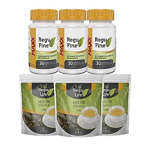 kit 3 meses Regufine maxx 7x mais potente + chá Regulife seca barriga