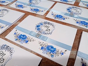 Convite Casamento Azul Serenity Floral