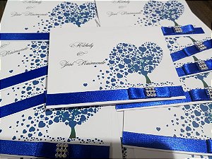 Convite Casamento Árvore De Coração Azul Royal