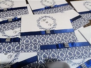 Convite Casamento Arabesco Azul Marinho