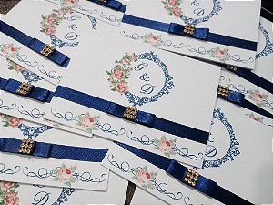 Convite Casamento Floral Azul Marinho