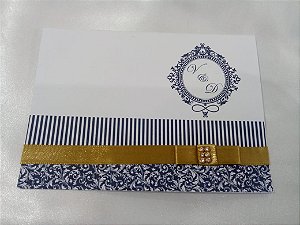 Convite Casamento Arabesco Azul e Dourado