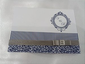 Convite Casamento Arabesco Azul e Prata