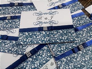Convite Casamento Arabesco Azul Marinho 1