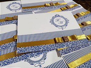 Convite Casamento Arabesco Azul e Dourado