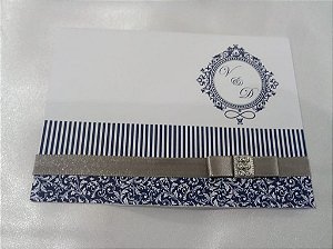 Convite Casamento Arabesco Azul e Prata