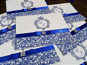 Convite Casamento Arabesco Azul Royal