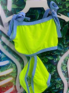 Roupa Bíquini Verde Neon com Azul Claro GG