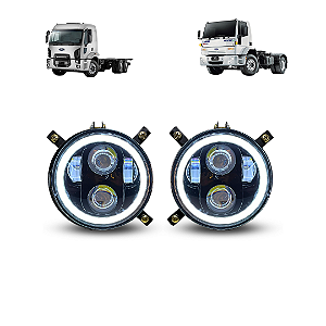 PAR DE FARÓIS ANGEL LED FORD CARGO COM SUPORTES