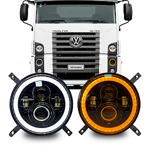 FARÓIS LED ANGEL EYES 6000K VW CONSTELLATION COM SUPORTES PRINCIPAL
