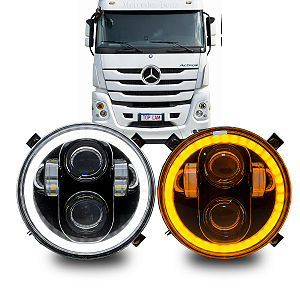 FARÓIS LED ANGEL EYES COM SUPORTES MB ACTROS 2546 2651 (2017 á 2020)
