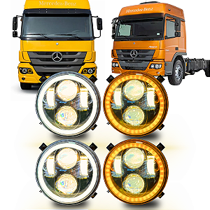KIT 4 FARÓIS LED COMPLETO 5.75 ANGEL EYES 4300K C/SUPORTE MB ATEGO 2012+