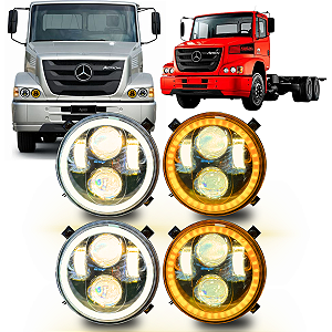 KIT 4 FARÓIS LED COMPLETO 5.75 ANGEL EYES 4300K C/SUPORTE MB ATRON 1319 2324 1635
