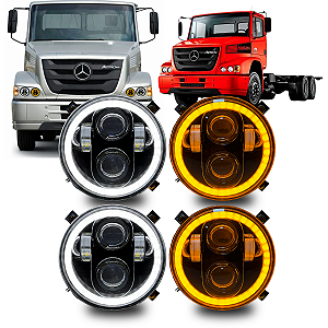 KIT 4 FARÓIS LED COMPLETO 5.75 ANGEL EYES 6000K C/SUPORTE MB ATRON 1319 2324 1635