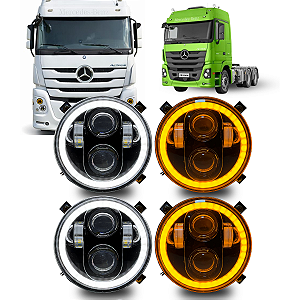 KIT 4 FARÓIS LED COMPLETO 5.75 ANGEL EYES 6000K C/SUPORTE MB ACTROS 2017 A 2020