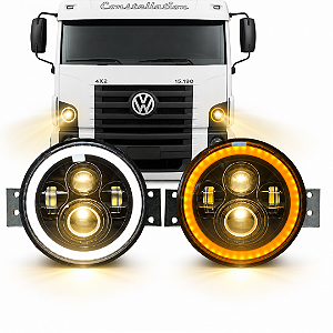 PAR FAROL LED ANGEL EYES 4300K C/SUPORTE LANTERNA VW CONSTELLATION
