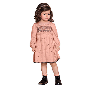 Vestido Infantil Menina Milon Poá Manga Longa Inverno
