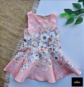 Vestido Infantil Menina Milon Floral Rosê