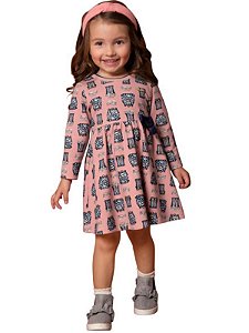 Vestido Infantil Menina Milon Floral Rosa com estampa de Bolsas