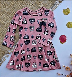 Vestido Infantil Menina Milon Floral Rosa com estampa de Bolsas