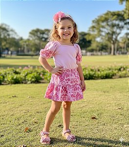 Conjunto Infantil Menina Kely Ket Tamanho 8 Rosa Bordado Verão