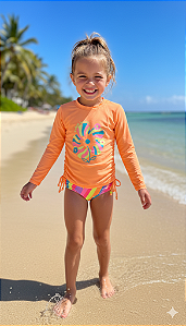 Biquíni Infantil Kukiê Beach Menina Blusa Manga Longa Proteção UV Verão