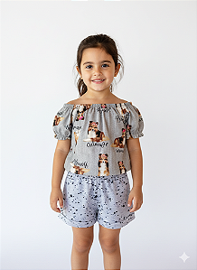 Conjunto Infantil Menina Brandili Tamanho 4-8 Verão Estampa Cachorrinho