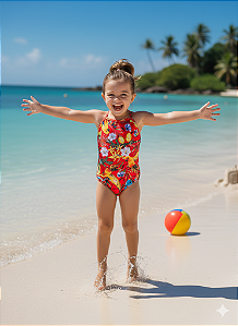 Maiô Infantil Marlan Menina Tropical Vermelho Vibrante