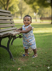 Macaquinho Bebê Menino Rei Rex Tamanho P Verão