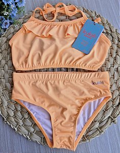 Biquíni Infantil Kukiê Babado Laranja Verão com Proteção UV