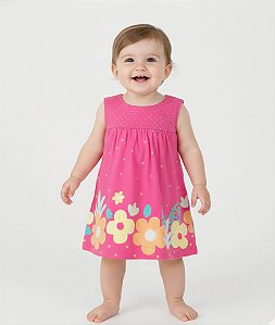 Vestido Bebê Malwee Poá Floral Verão