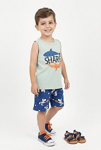 Conjunto Infantil Masculino Kyly Regata Tubarão e Bermuda Shark