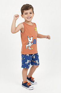 Conjunto Infantil Masculino Regata e Shorts Kyly - Estampa Cachorrinho Tenista