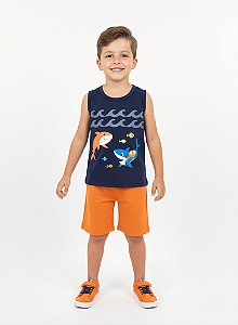 Conjunto Infantil Masculino Regata e Bermuda Shark - Kyly