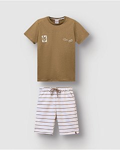 Conjunto Carinhoso Menino Camiseta E Bermuda Malha Texturizada Listrada