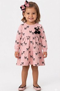 Vestido Infantil Menina Milon Laços Moletom Confortável Inverno