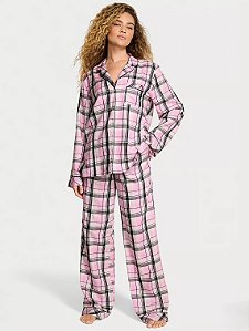 Pijama Flanela Longo Rosa Xadrez Natal Victoria’s Secret