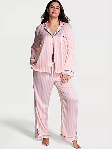Pijama de Cetim Longo Victoria’s Secret Clássico com Escrita na Gola