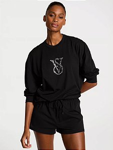 Pijama em Algodão Preto com Log Victoria’s Secret