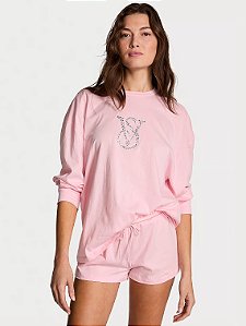 Pijama de Algodão Rosa com Logo Victoria’s Secret