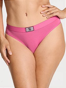 Calcinha Fio em Algodão Rosa Pink com Logo em Strass Victoria’s Secret