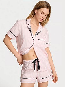 Pijama Flanela Curto Rosa Listrado Victoria’s Secret